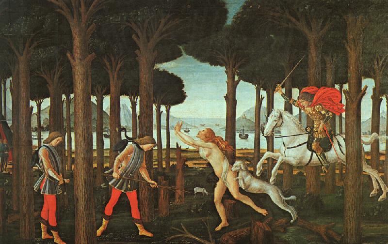 BOTTICELLI, Sandro The Story of Nastagio degli Onesti (first episode) ghj oil painting picture